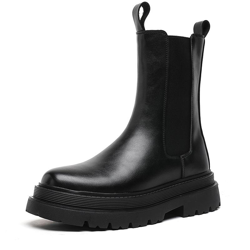 

Chelsea boots men s British Martin boots low-top leather shoes high-top thick-soled heightening trend short boots 56733-R 38 чёрный