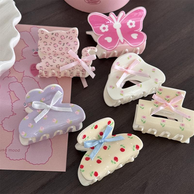 Süße Niedliche Kleine Haarspange Schleife Floral Schmetterling Katze Acetat Haarspange Haaraccessoires Für Frauen Mädchen Elegante Haiklammern