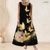 Women Plus Size Scoop Neck Sleeveless Purple Butterfly Printed A Line Maxi Dress