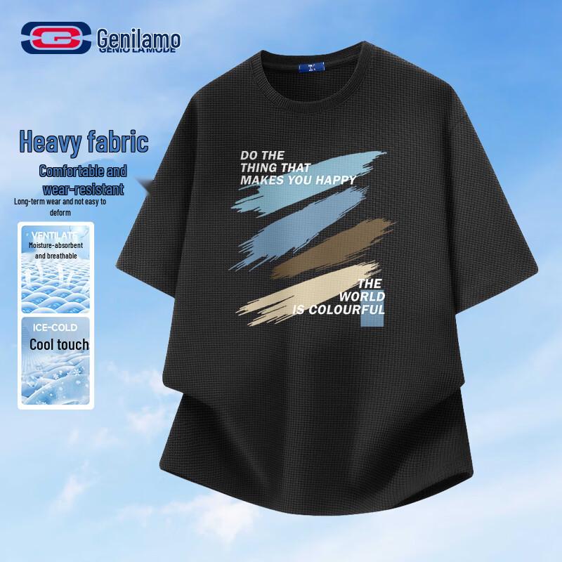

GENIOLAMODE Men s Waffle Knit Heavyweight Crew Neck Short Sleeve T-Shirt 2XL
