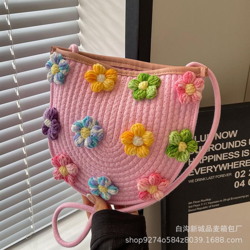 This Year's Popular Small Fresh Embroidery Woven Small Bag Women's 2025 New Trendy Foreign Shoulder Bag Crossbody Bag