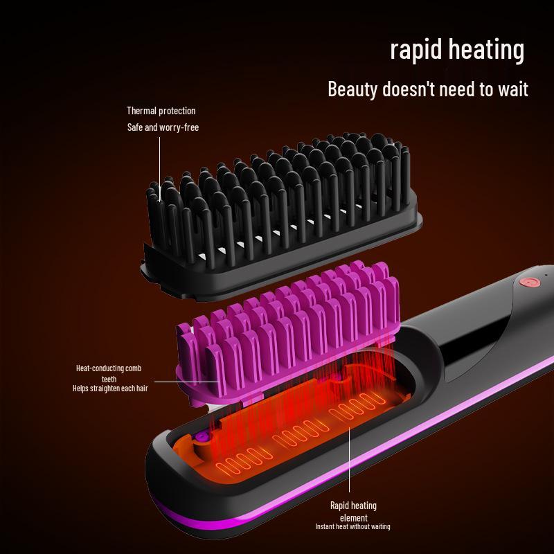 Rechargeable Portable Wireless Hair Styling Comb with Negative Ion Hair Care for Straightening and Curling