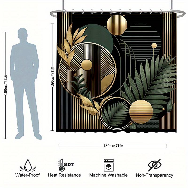 Minimalist Green Plant Shower Curtain Set - Artistic Pattern, Creative Style,High-Quality Polyester,  Modern Bathroom Decor