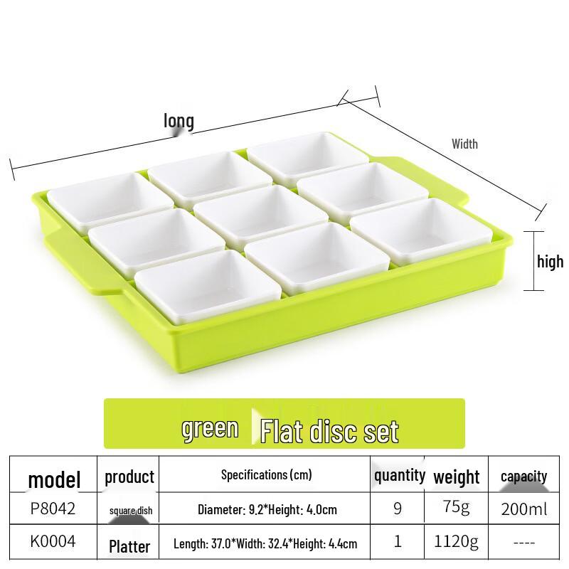 Handon Green Square Divided Melamine Dinnerware Set