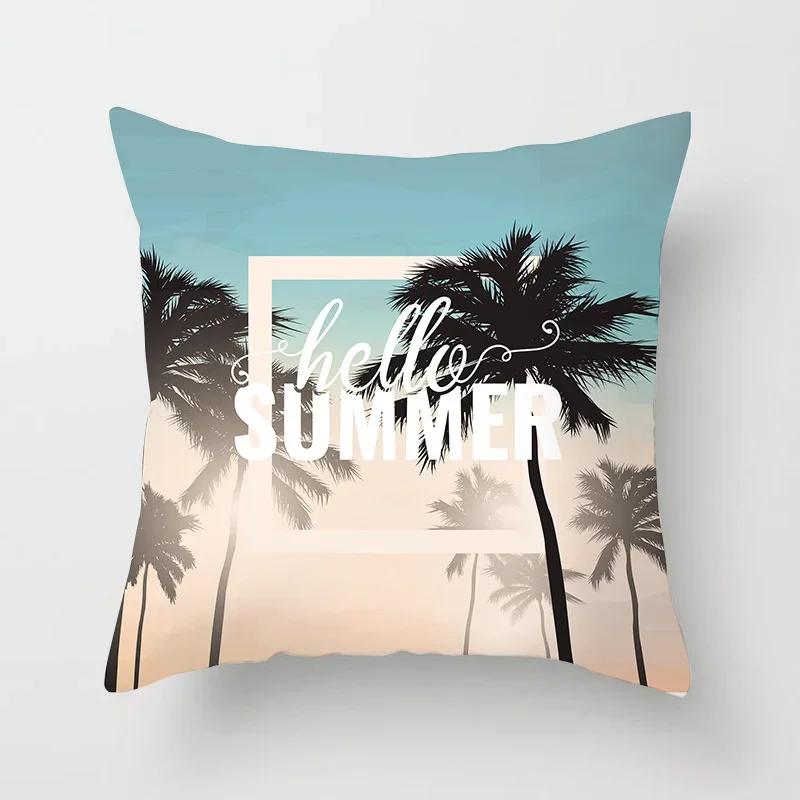 Summer Beach Pillowcase Palm Tree Leaves Plant Pillow Case Sofa Home Decoration Car Waist Throw Cushion Cover Custom Polyester