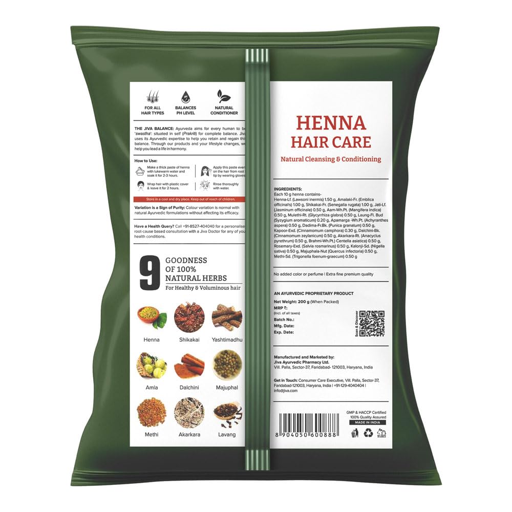 Jiva Henna Hair Care Powder 200 G X Pack Of 3 For Natural Color Nourishing Hair And Scalp With Long Lasting Shine