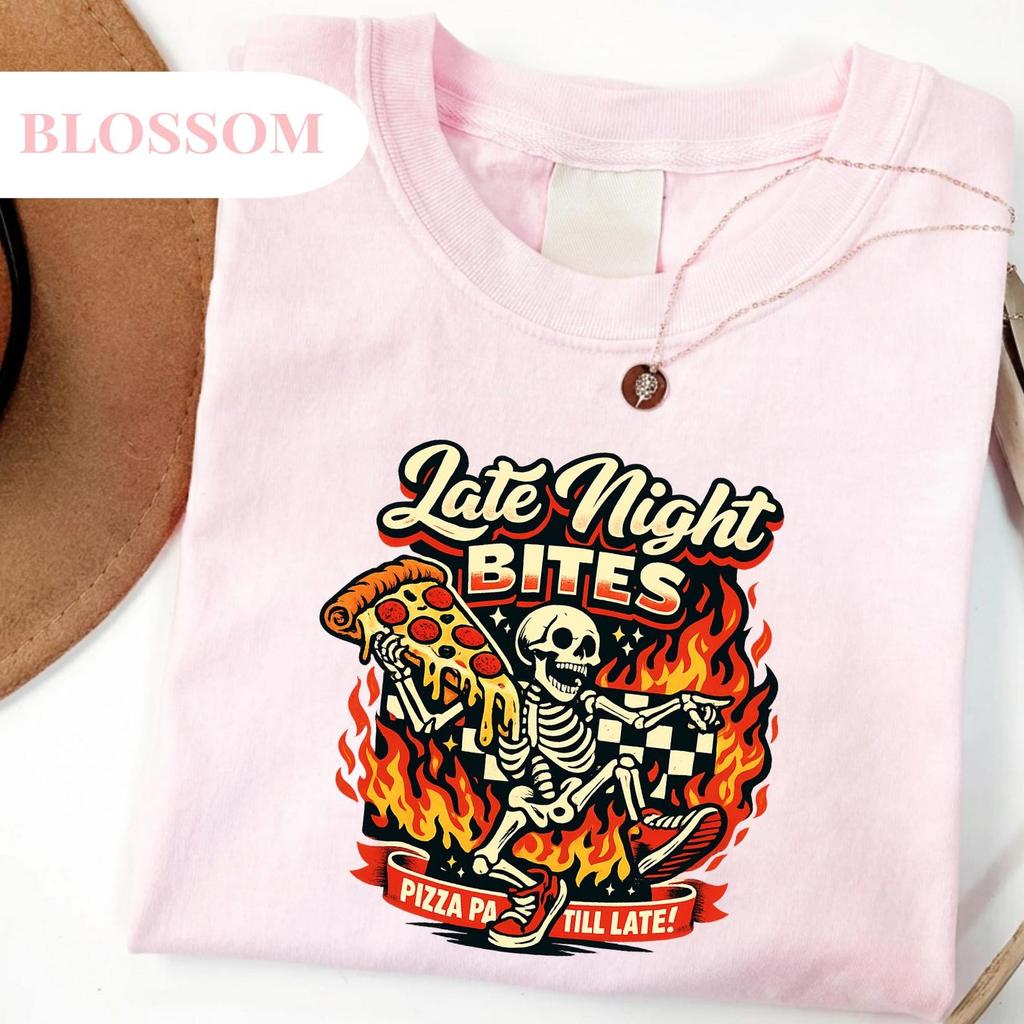 Comfort Colors® Retro Pizza Skeleton Tee, Funny Streetwear Graphic Shirt and kids tshirt, Vintage Food Fashion
