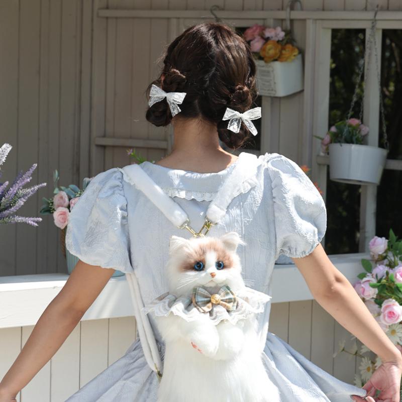 Cute Stuffed Cat Doll Backpack Animal Shaped Plush Cat Backpack for Boys Girls Children School Bag Anniversary Birthday Gift