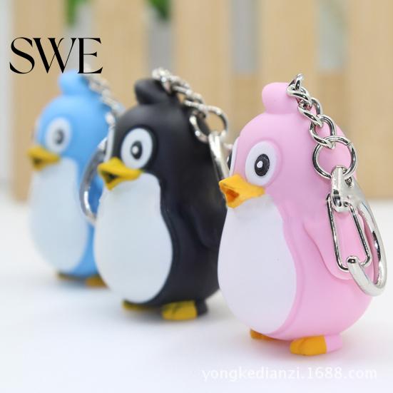 Cute Animal Penguin LED Light with Sound Key Chain Ring Torch Xmas Gift