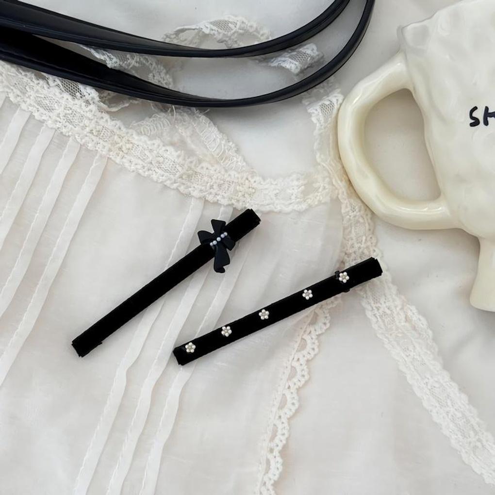 Women s Ribbon Pearl Flower Long Straight Pin Clip Pin Hair Clip ribbon