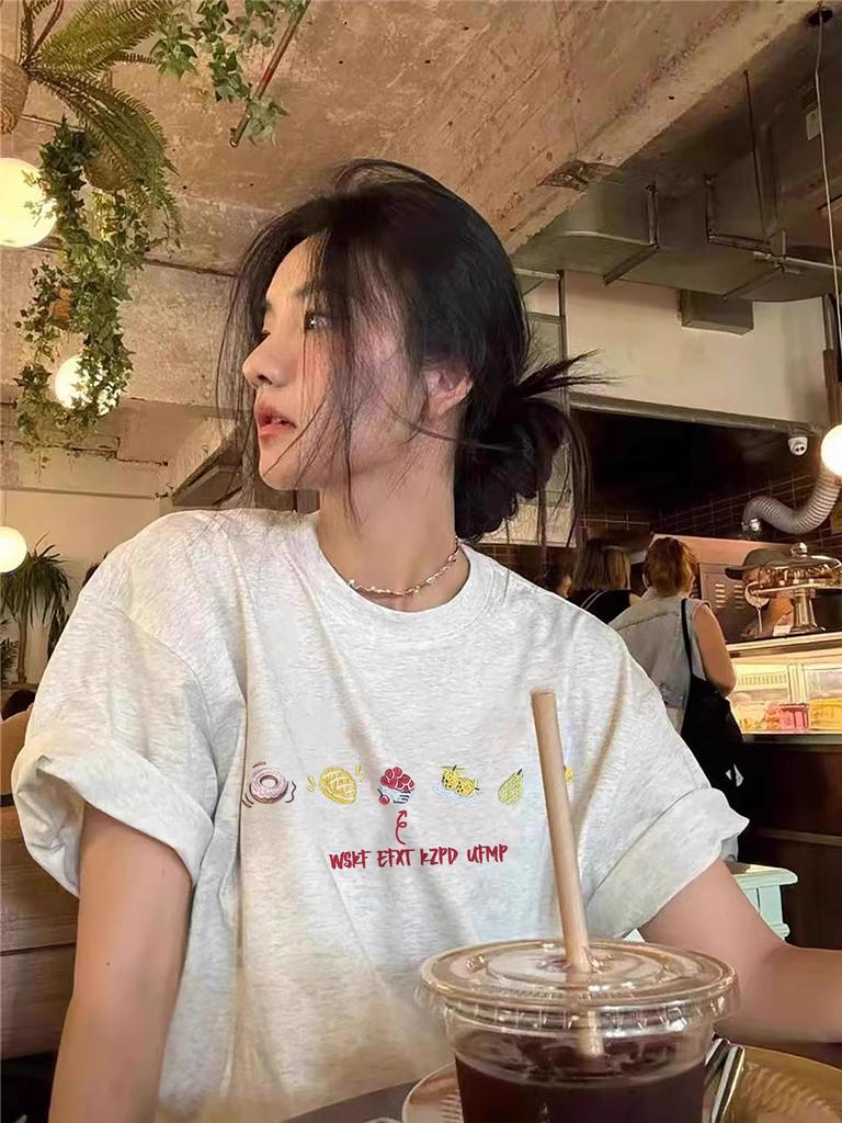 2025 Summer Women's Loose Fit Pure Cotton Short Sleeve T-shirt - Korean Style High Street Design