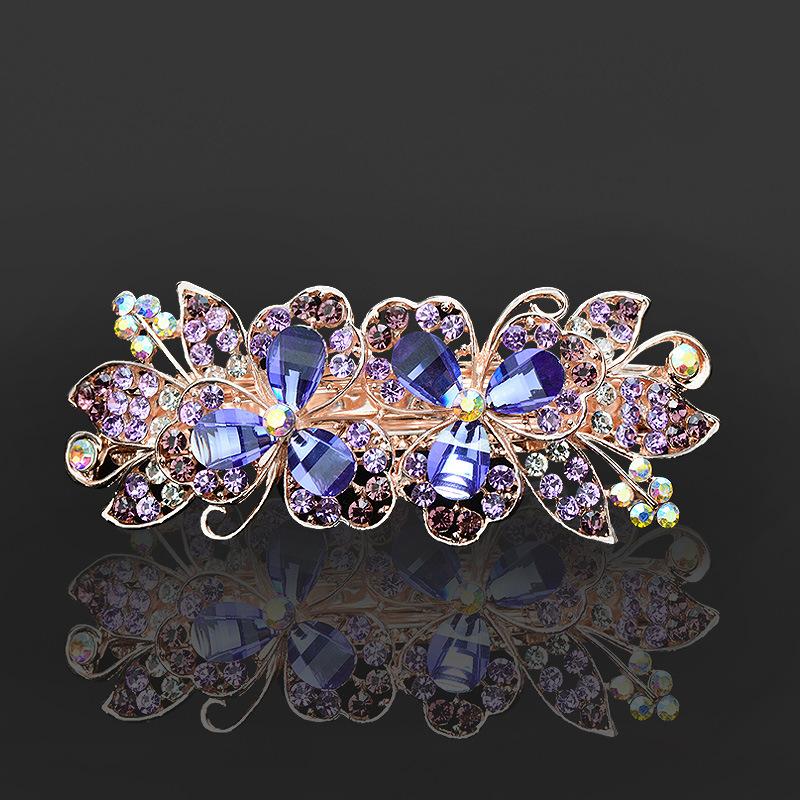 Clip de Primavera de Circonita Blanca Flor de Pedrería Brillante Clip Superior Clip Horizontal Elegante Adorno para el Cabello de Moda para Madres