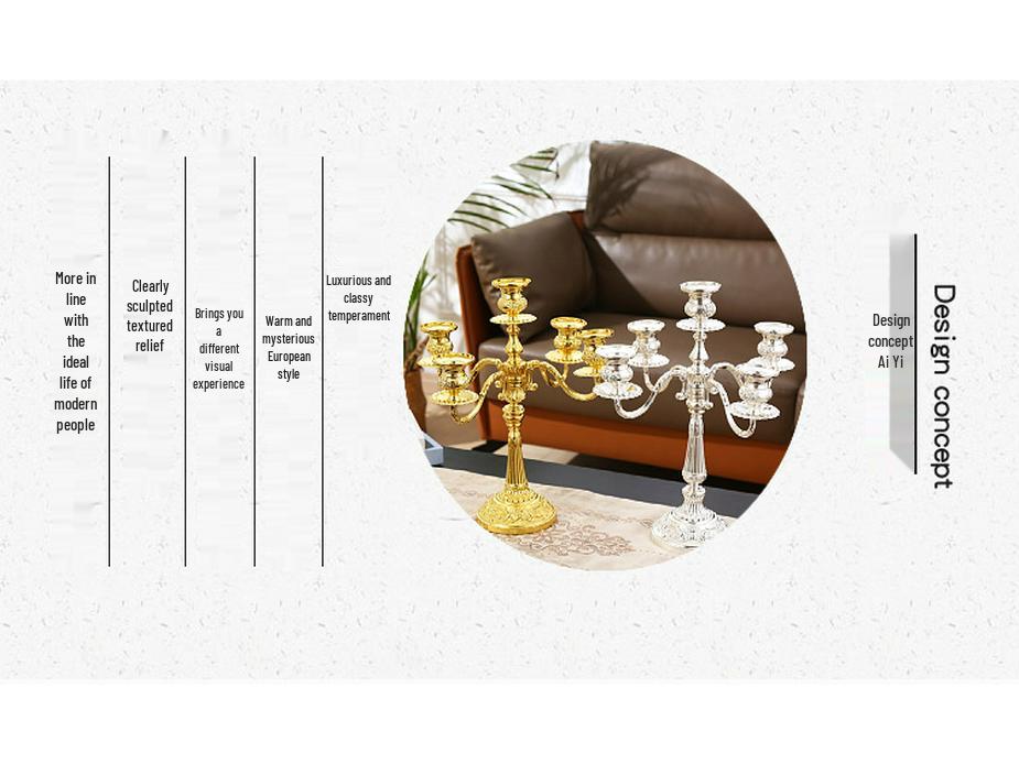 Europejski Retro Złoty Świecznik: Romantyczny świecznik do dekoracji domu, stołu jadalnego i aromaterapii