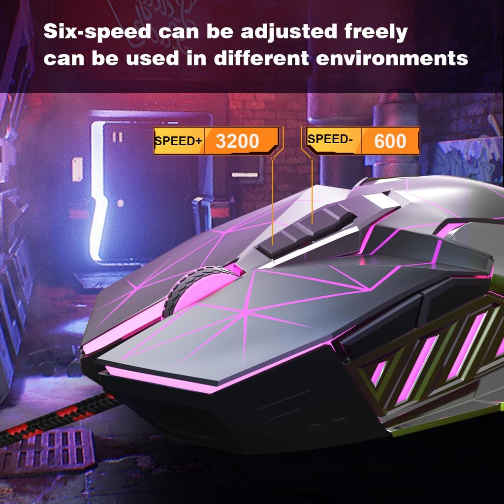 MageGee G10 Wired Gaming Breathing LED Adjustable Ergonomic Optical Computer Mouse with 7 Buttons for Windows PC Black Mouse, 7-Color Backlit, 6-Speed