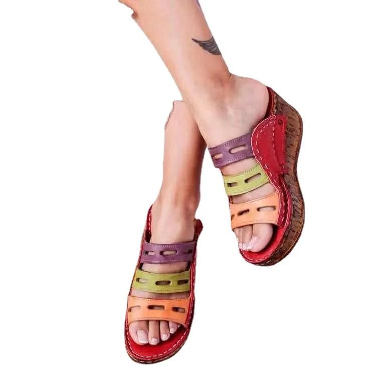 Модные туфли на высоком каблуке женские тапочки с открытым носком на танкетке женские — фото 6