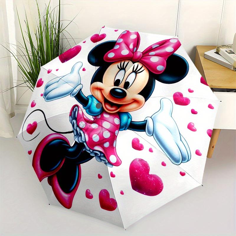 

Minnie Mouse,Hearts Themed Automatic Opening and Closing Folding Umbrella, Reinforced 8 Ribs, Compact Travel Design, Fashionable Folding Umb