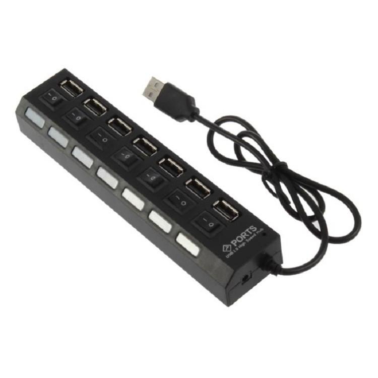 7-Port High-Speed USB Hub with Independent Switches, Supports External Hard Drives