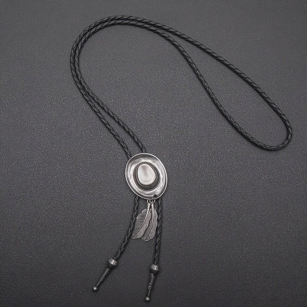 Vintage Western Cowboy Hat Necklace Unisex Metal Feather Necktie Long Pendant Chain Western Style