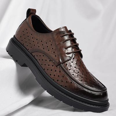 Sapatos de couro legais 2025 verão novo respirável sapatos de couro casuais de negócios masculinos sandálias vazadas sapatos furados