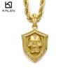 Hip Hop Skull Crystal Stone Shield Necklace for Men High Quality Stainless Steel Gold Color Charm Pendant Trendy Jewelry Gift