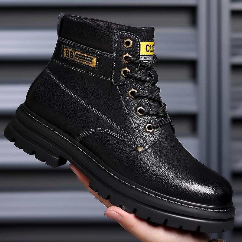 Fashion New Winter Boots Plus Velvet High Quality Men Boots Genuine Leather Snow Boots Fashion Design Luxury Motorcycle Boots Army Shoes