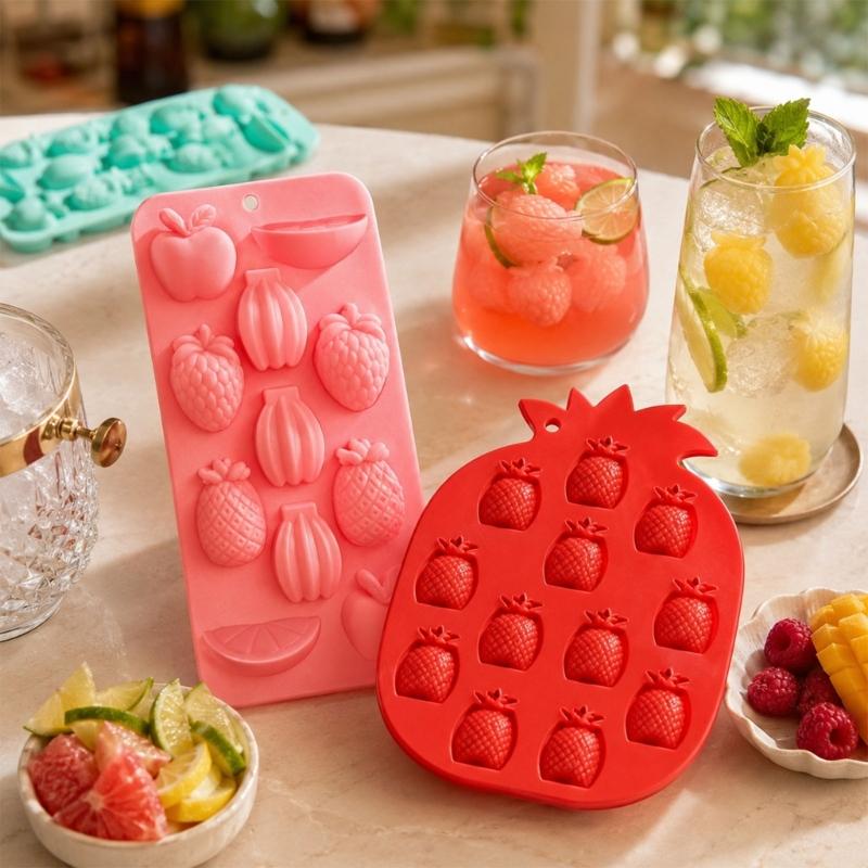 Fruit Shaped Ice Molds Tray Set, Pineapple Silicone Molds for Cocktails Ice, Jelly, Chocolate and Party Dessert Prep