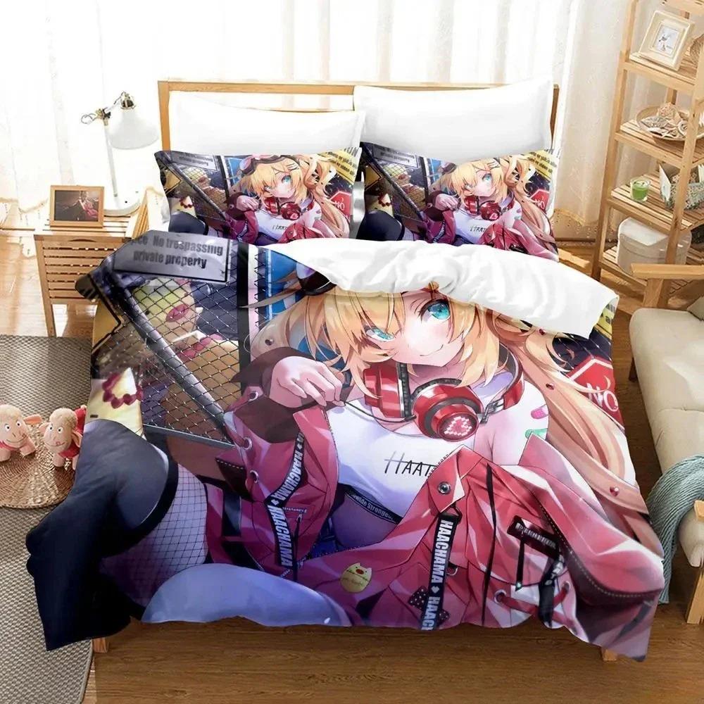 Kawaii Akai Haato Zestaw Pościeli Pojedynczy Bliźniak Pełny Queen King Size Zestaw na Łóżko Sypialnia dla Dorosłych Dzieci Zestawy Poszewek na Kołdrę z Nadrukiem 3D Łóżko Anime
