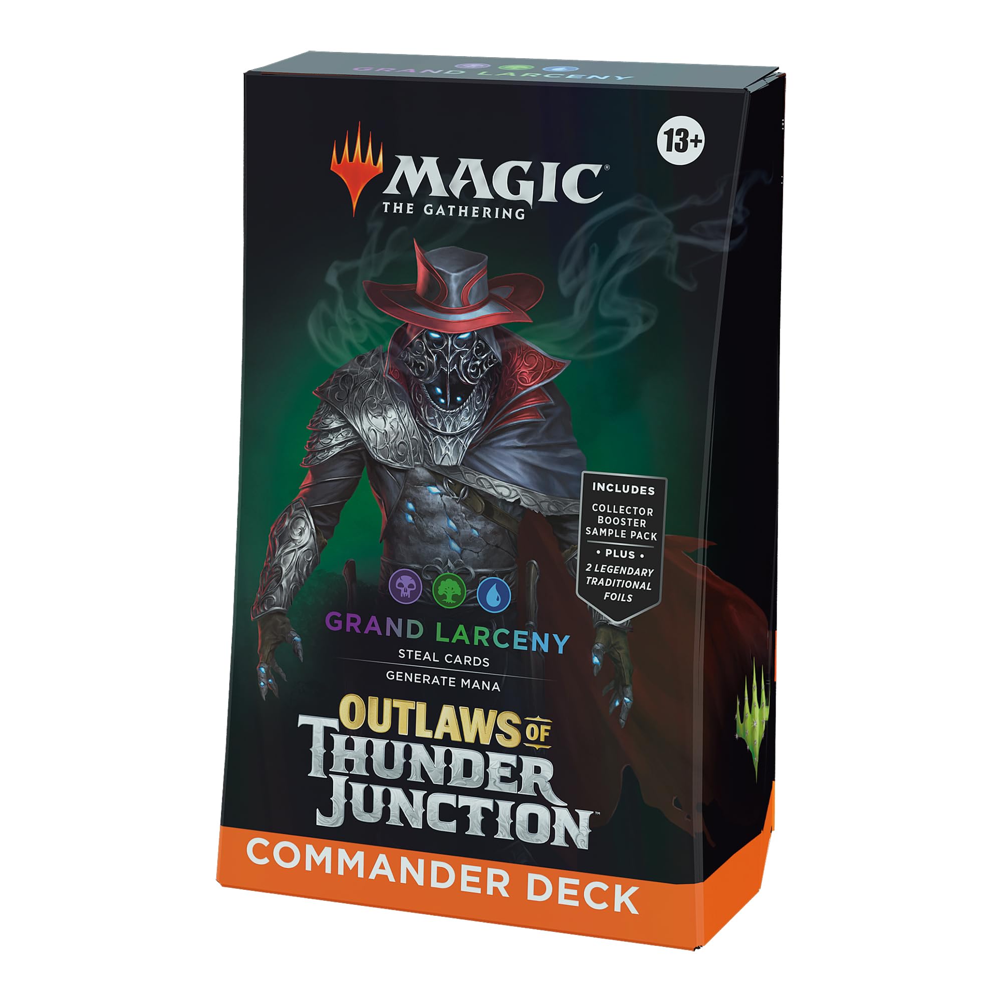 The Gathering Outlaws of Thunder Junction Колода Командира Grand Larceny Образец Коллекционного Бустера Magic - (Колода из 100 карт, 2 карты + аксессуары)