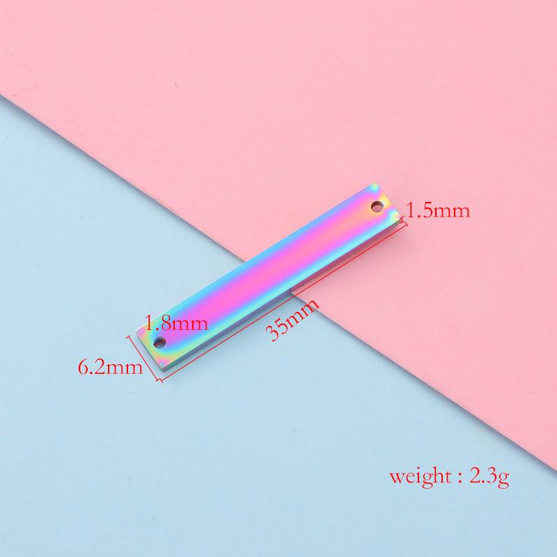 Rectangular Stainless Steel Double Hole Geometric Tag - Engravable, Glossy Finish, 1.5x6x35mm