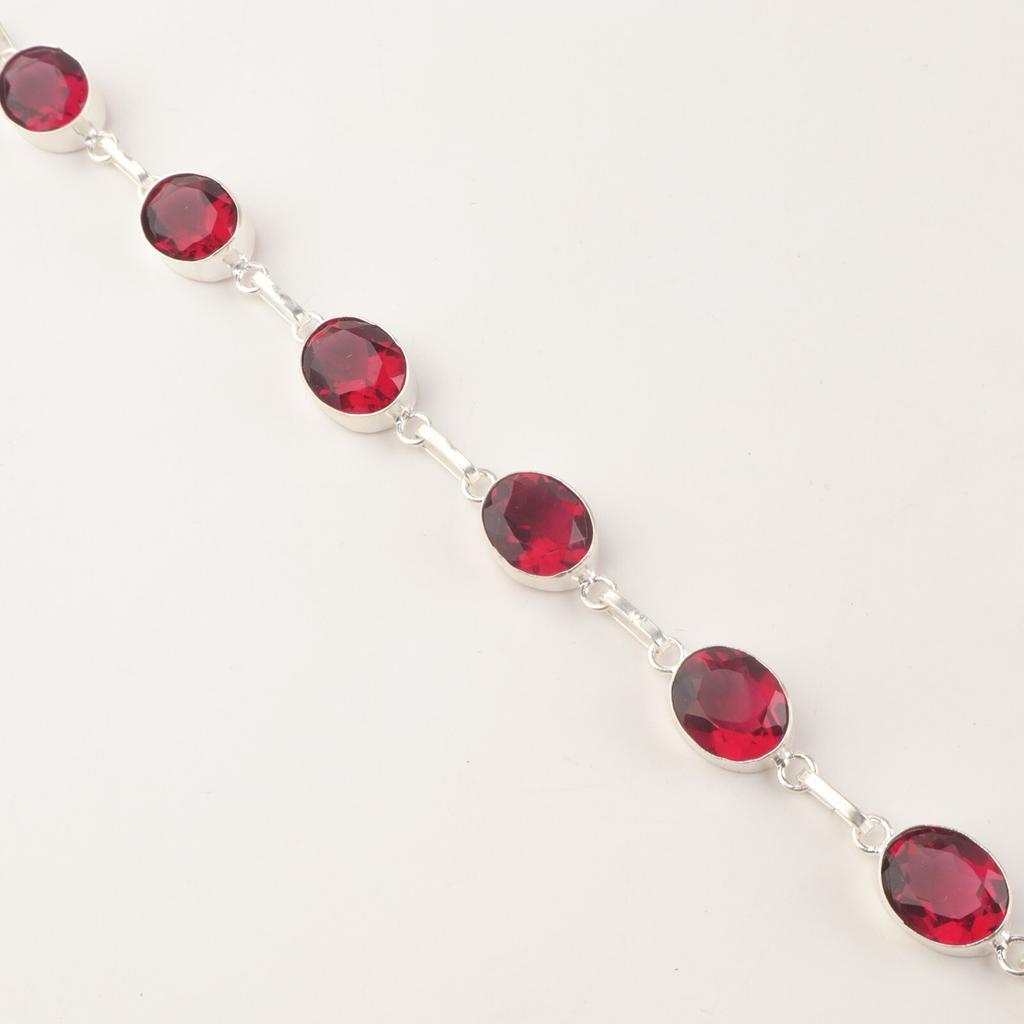 Růžový rubelitový drahokam Šperky ze sterlingového stříbra 925 Ručně vyráběný svatební náramek 9" RB-5-12