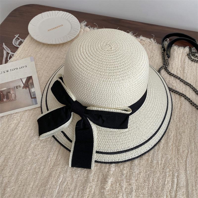 

Style Versatile Hat Straw Woven Comfortable 3color Beautiful Bow Hats Fisherman білий