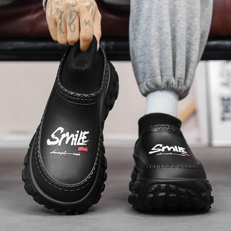 Velvet Cotton Shoes Women's Thick-soled Heightening Thermal Cotton Slippers Wear Non-slip and Dirt-resistant High-heeled Couple Fluffy Shoes