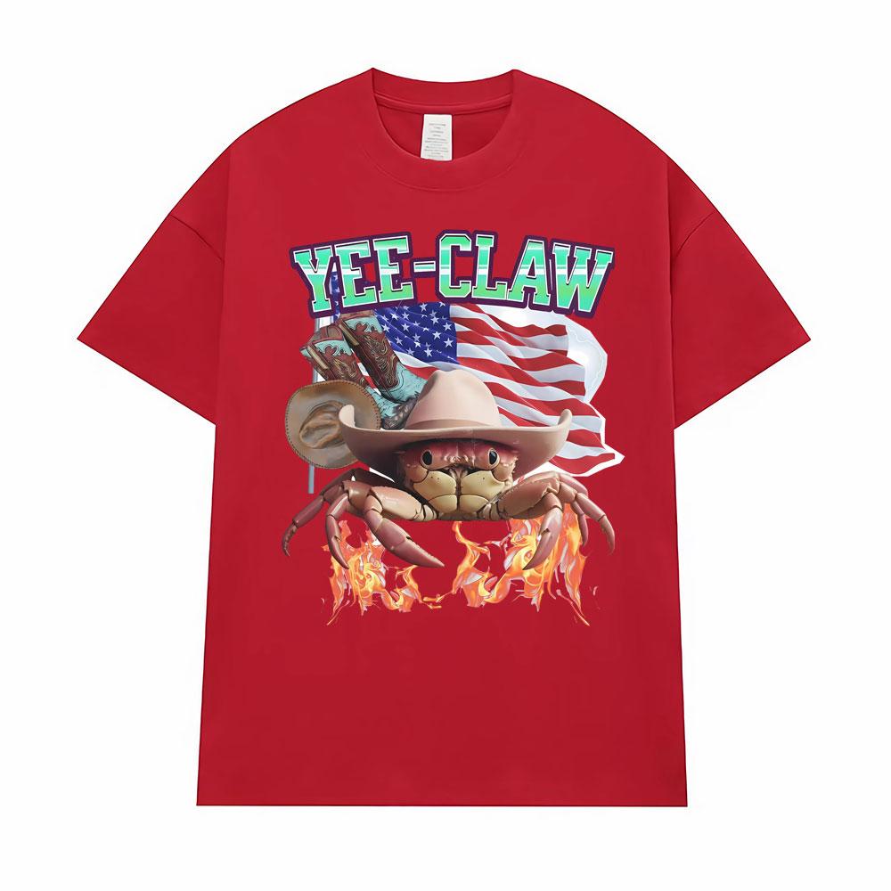 Yee-Claw Sarcastic Unisex Cowboy Crab Meme Tee Shirt Men Women Clothing Fashion Vintage Oversized T-Shirt Short Sleeves T Shirts