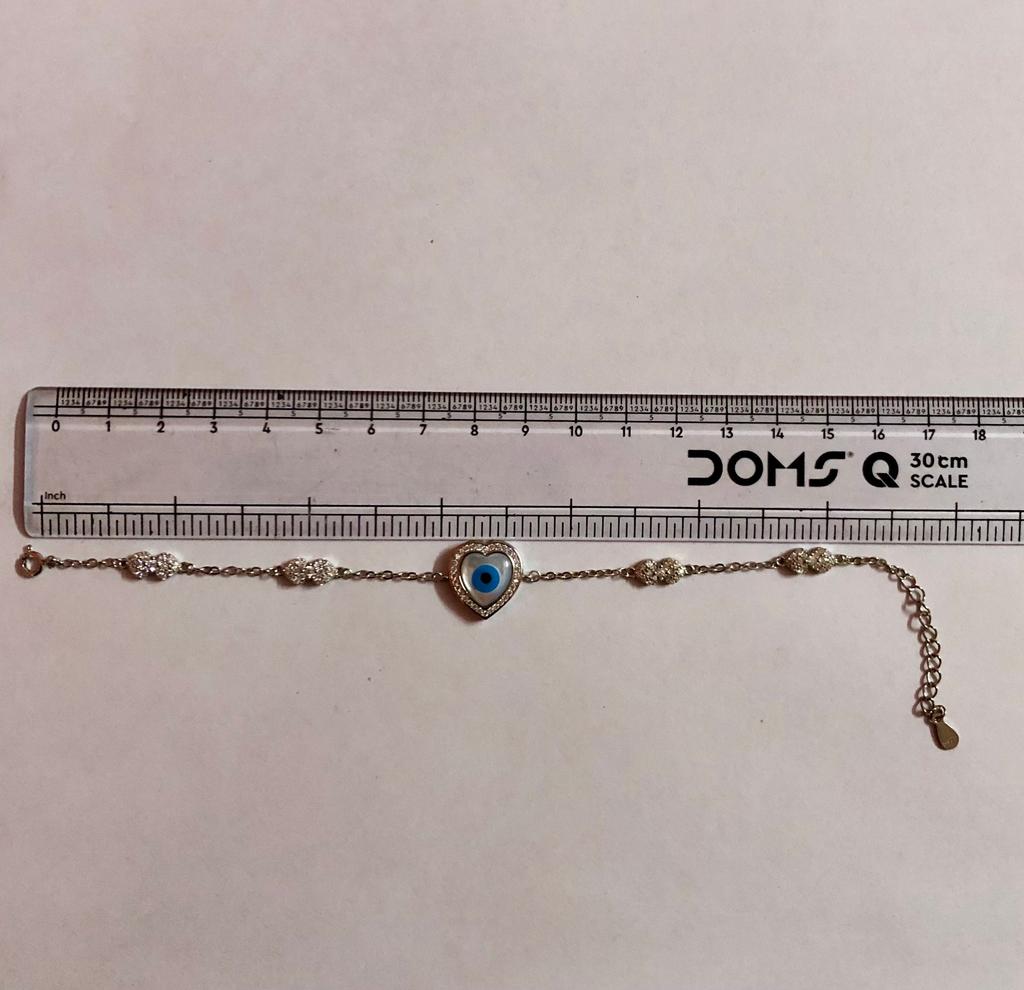 Artisan Crafted 925 Silver Evil Eye Protection Bracelet, Amulet Nazariya, Mother of Pearl Jewelry, Handmade, Handcrafted 6.5"+1" ext, 5.1 gm