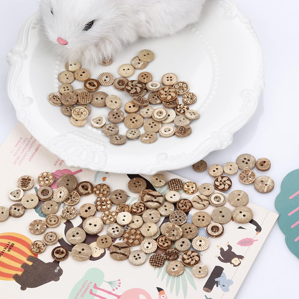 50Pcs Natural Wooden Sewing Buttons For Clothing Decorations Scrapbooking Eco-friendly Wood DIY Crafts Accessories Wholesale