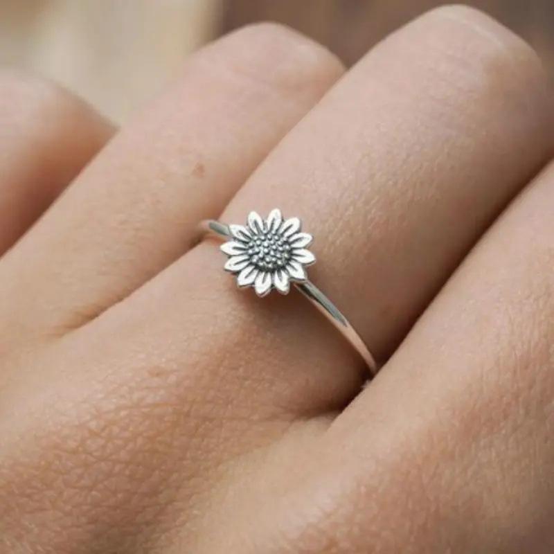 Sunflower Sun Flower Ring, Women'S Jewelry Index Finger Ring, Fresh Literary Temperament Ring Woman