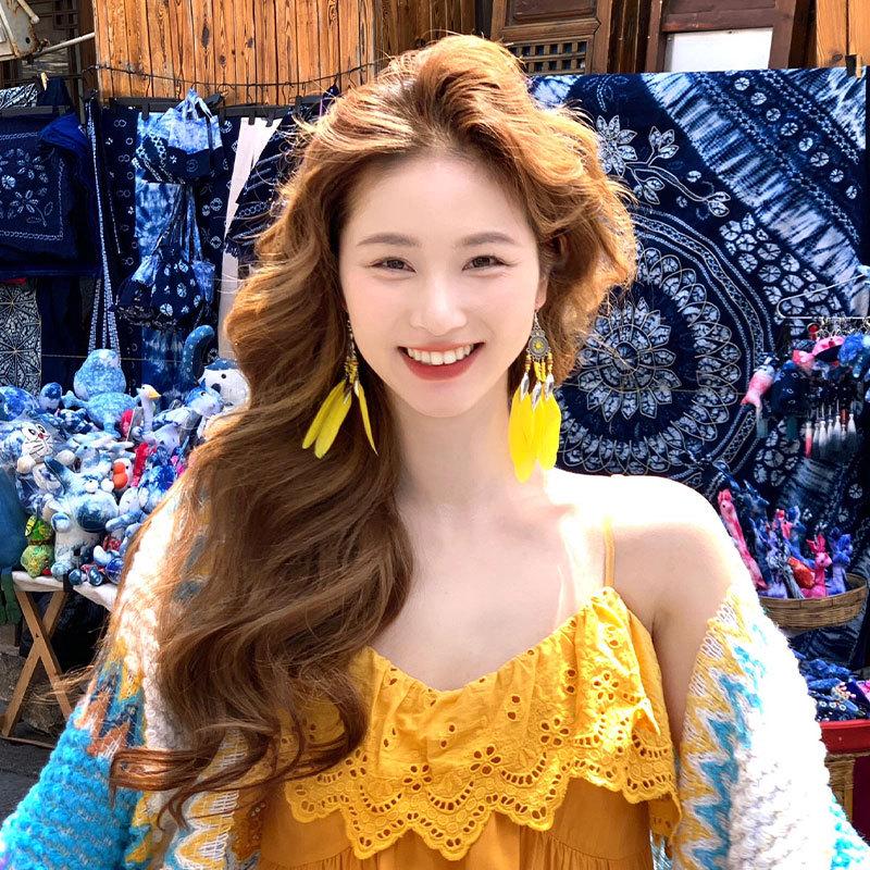 Bohemian Ethnic Long Tassel Feather Dangle Earrings for Women - Retro Prairie Vacation Style Accessories