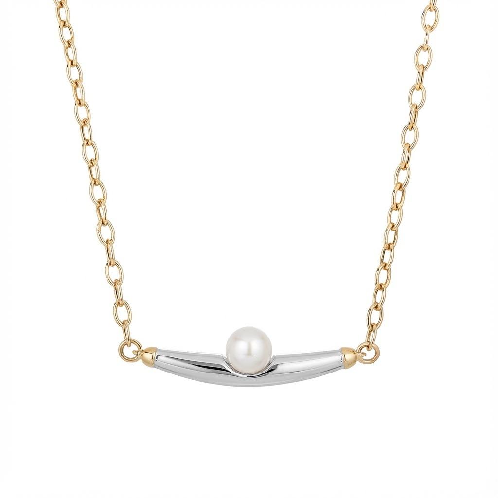 Simple Gold And Silver Splicing Color Pearl Boat Pendant Gold Necklace Furnace Vacuum Plating