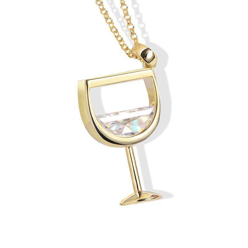 Gold Color Creative Wine Glass Pendant Necklace Zircon Crystal Wine Cup Pendants Women Chokers Clavicle Chains Neck Jewelry Gift
