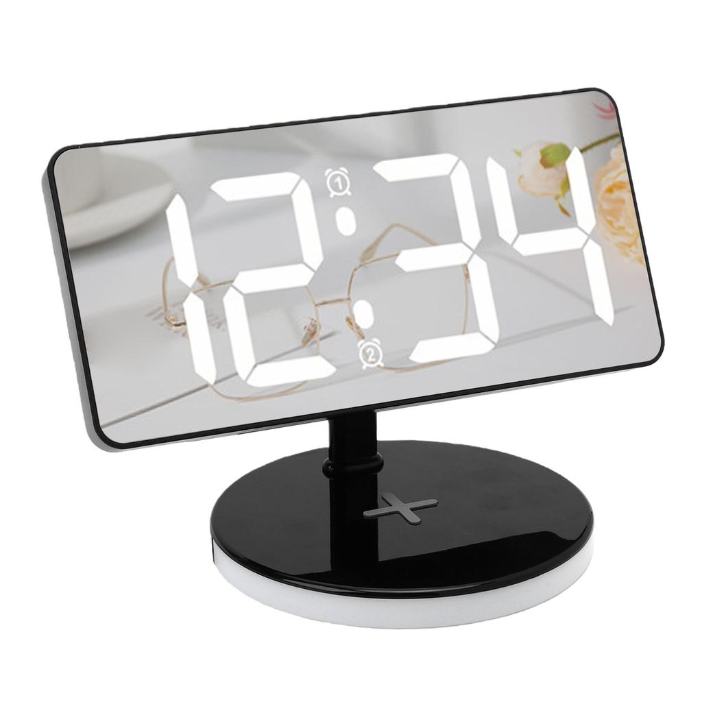 Digital Alarm Clock with Wireless Charging RGB Mirror LED Display Bedside Clock with Adjustable Brightness Snooze for