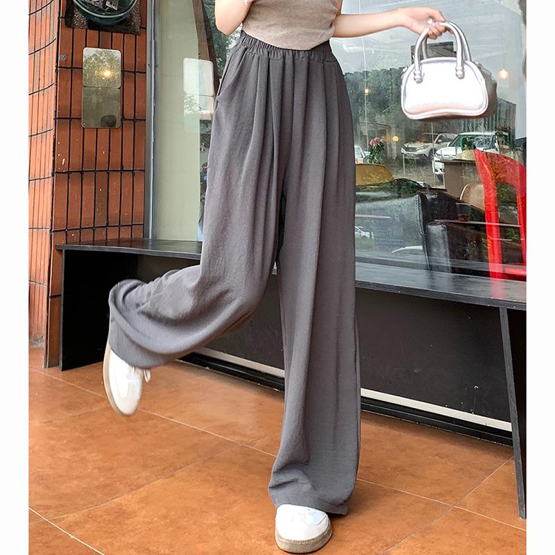 

Summer Women Sweet Colorful Ice Silk Pants Lady Baggy Versatile Elastic Straight Leg Trousers Female Wide Leg High Waisted Pants 4XL сірий