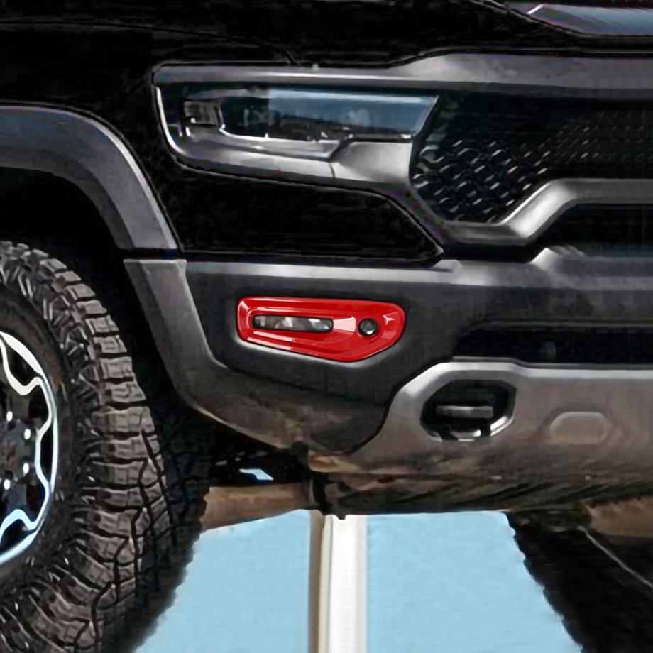 For Dodge Ram 1500 2019-2026 ABS Red Look Front Bumper Fog Light Lamp Cover Trim