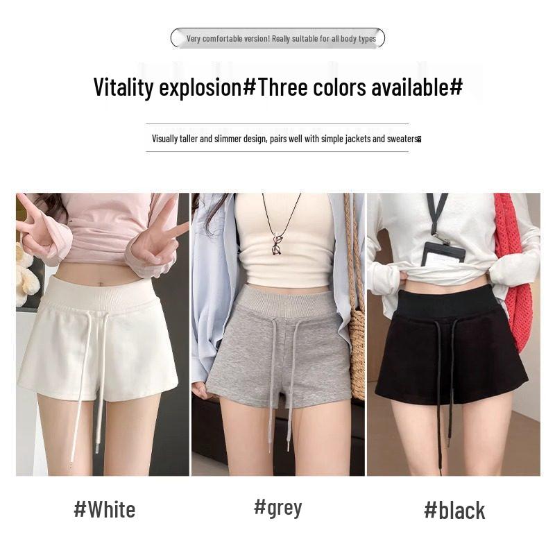 Women's Plus Size Low-Waist Black Drawstring Sports Shorts - Spicy, Slimming, Hip-Hugging, Casual Hot Pants for Autumn