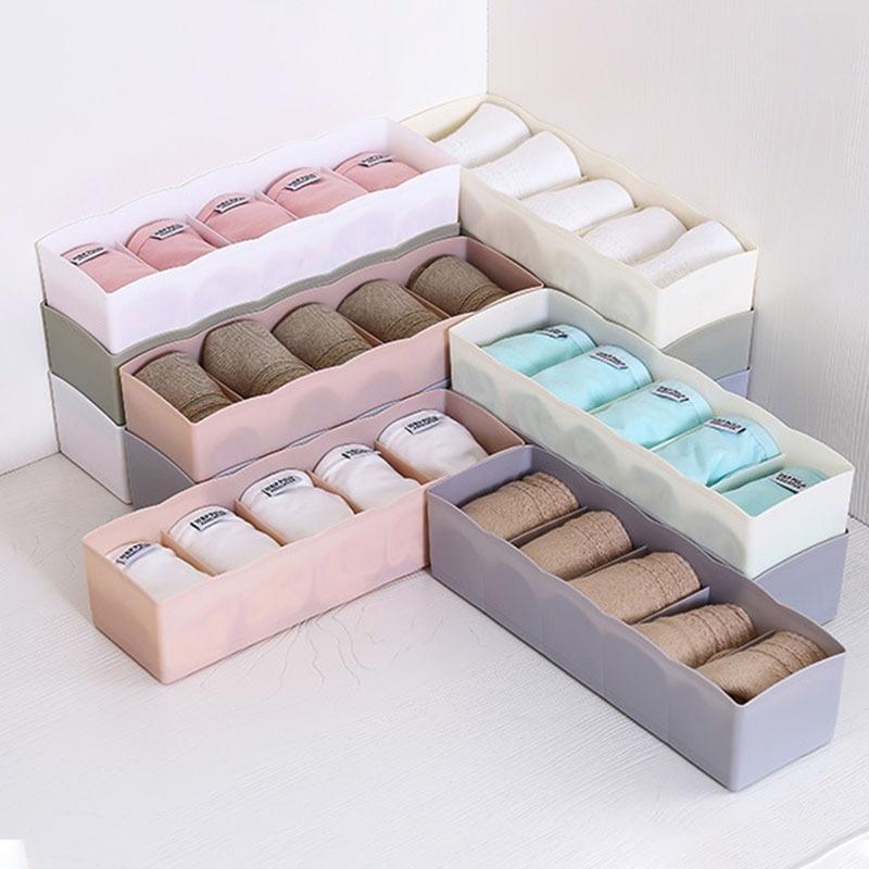 5 Grids Underwear Socks Storage Box Plastic Drawer Closet Organize Sorting Box Divider Desk Accessories Storage Basket