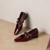Krazing Pot Genuine Leather Square Toe Low Heels Summer Shoes Big Size 42 Buckle Straps Women Shallow Pumps