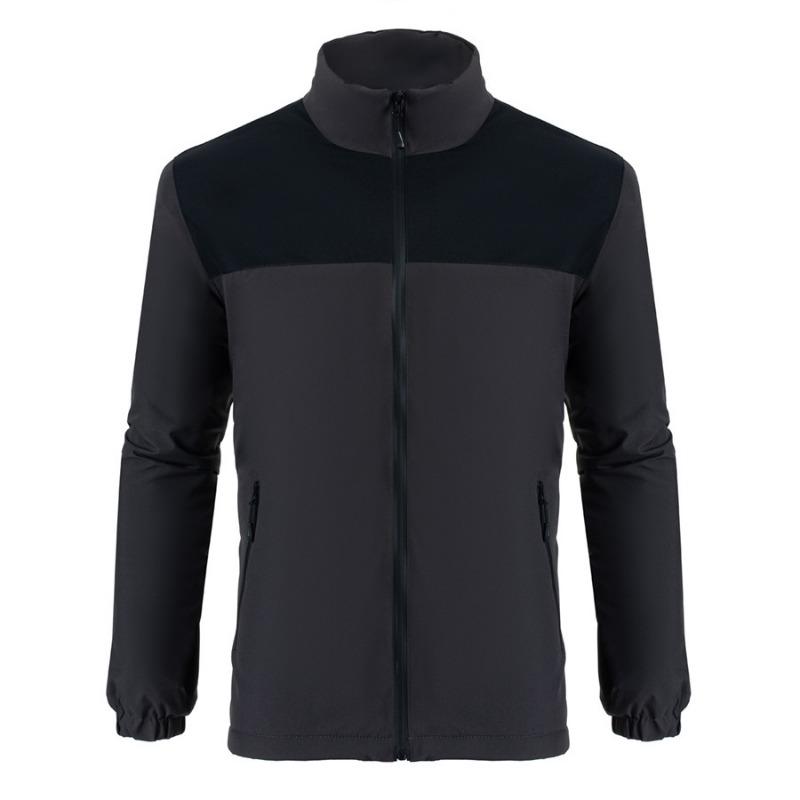 Men S Thick Fleece Lined Stand Collar Color Block Casual Jacket