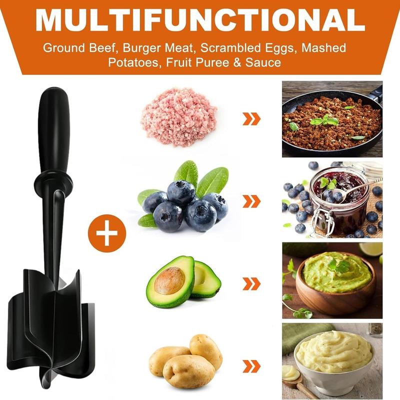 Manueller Fleischwolf, Handlicher Fleischwolf mit langem Griff, Küchenzubehör Hitzebeständiger Hamburgerfleisch-Stampfer, Küchenwerkzeuge