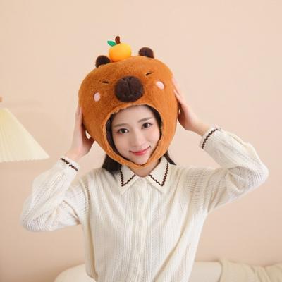 Plush Hood Animal Hat for Boys Girls Breathable Capybara Headwear Photo Props for Carnival Role
