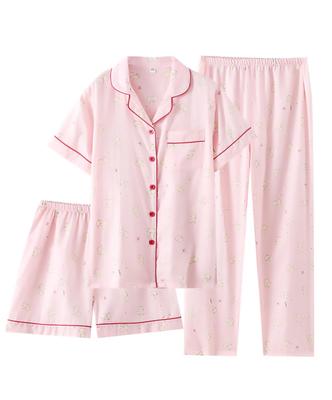 OLATONG Cotton Gauze Set with Short Open Loose Feminine Perfect for and Suitable for Hospital and Gentle On the Skin Women's 100% Pajamas, 3-Piece