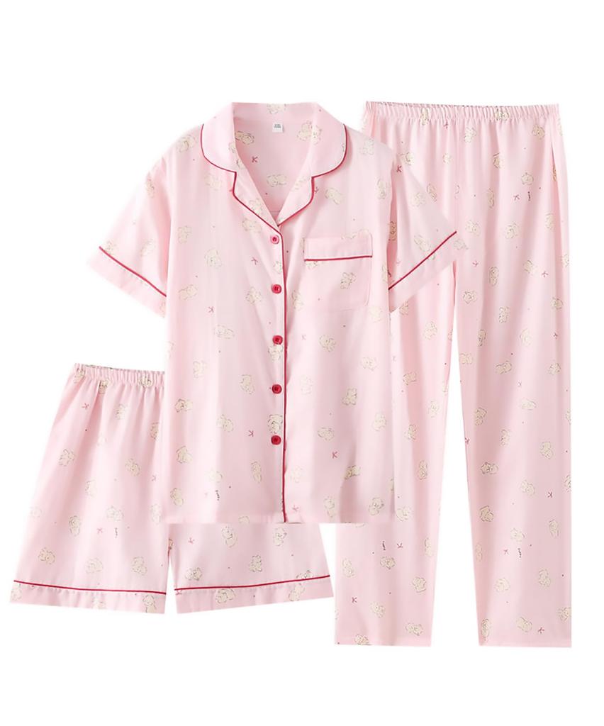 OLATONG Cotton Gauze Set with Short Open Loose Feminine Perfect for and Suitable for Hospital and Gentle on the Skin Women's 100% Pajamas, 3-Piece